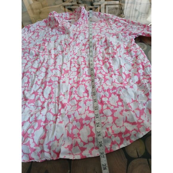 Charter Club 100% Linen Button Up Shirt Coral Pink Floral White Long Sleeve L - Picture 5 of 10